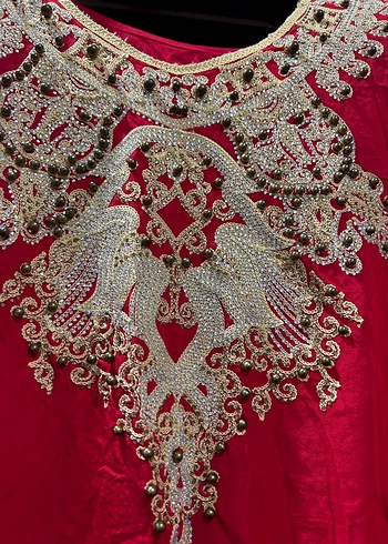 Nakışlı Kırmızı Uzun Kadın Elbise - Görsel 3