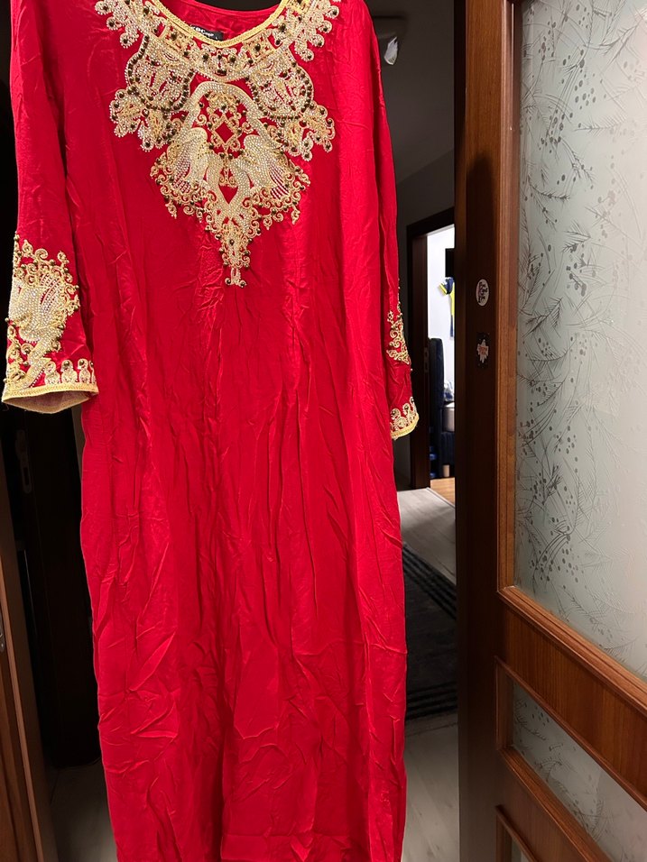 Nakışlı Kırmızı Uzun Kadın Elbise - Görsel 2