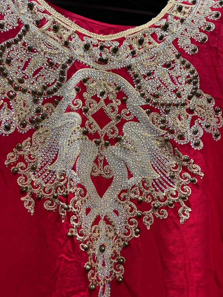 Nakışlı Kırmızı Uzun Kadın Elbise - Görsel 3