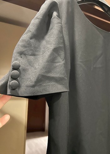 siyah Midi Kadın Elbise, Kısa Kollu, - Görsel 2