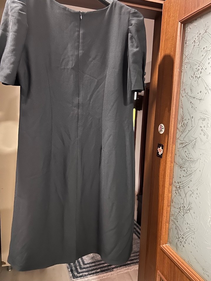 siyah Midi Kadın Elbise, Kısa Kollu, - Görsel 3