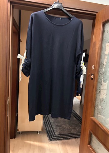 Siyah Uzun Kollu Salaş Midi elbise( tunik) - Görsel 3