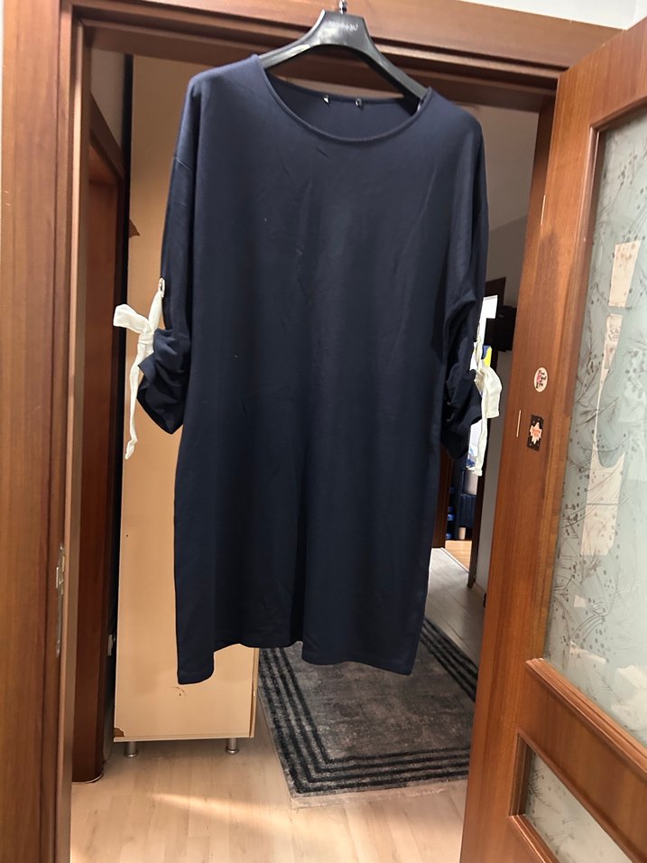 Siyah Uzun Kollu Salaş Midi elbise( tunik) - Görsel 3