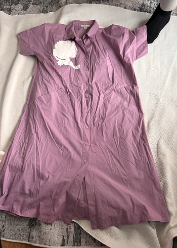 Düğmeli Mor Pamuklu Hamile Gömlek Elbise - Görsel 5