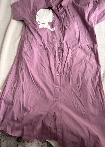 Düğmeli Mor Pamuklu Hamile Gömlek Elbise - Görsel 2