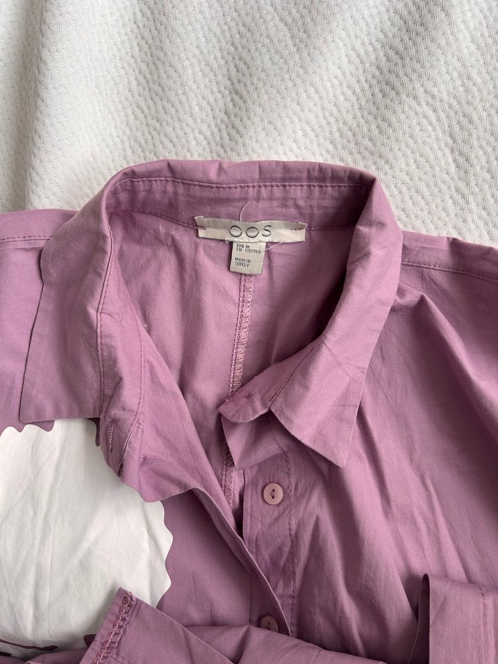 Düğmeli Mor Pamuklu Hamile Gömlek Elbise - Görsel 3