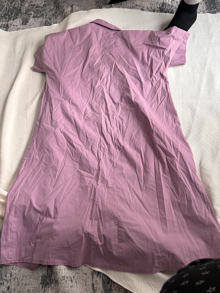 Düğmeli Mor Pamuklu Hamile Gömlek Elbise - Görsel 4