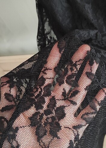 Dantelli diz altı siyah elbise - Görsel 4