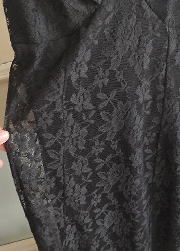 Dantelli diz altı siyah elbise - Görsel 5