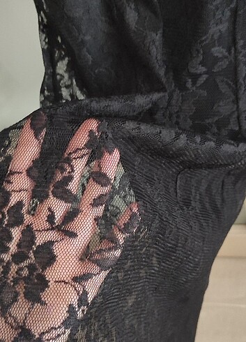 Dantelli diz altı siyah elbise - Görsel 7