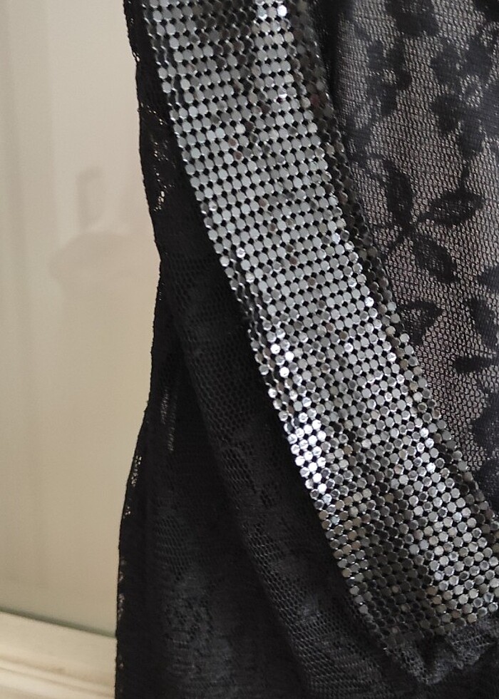 Dantelli diz altı siyah elbise - Görsel 3