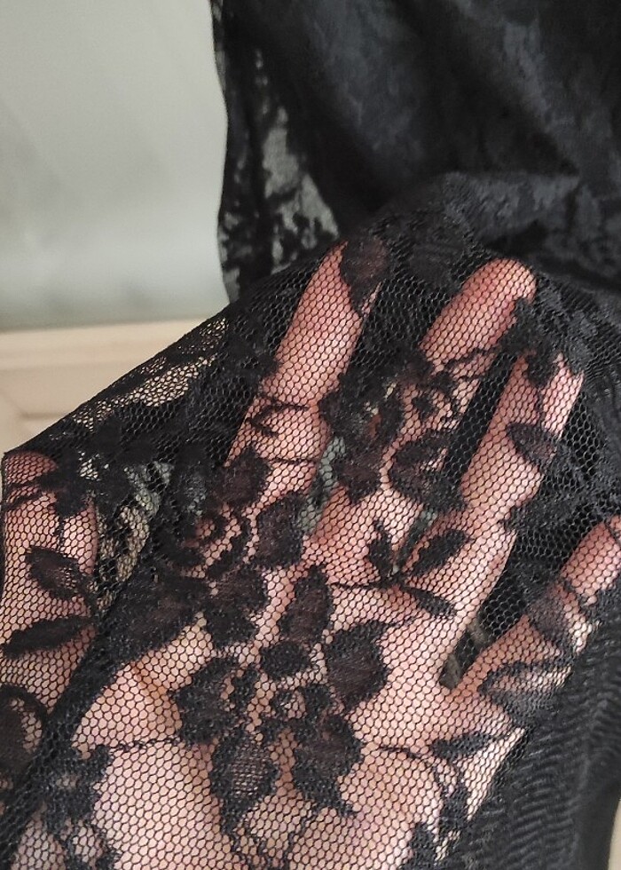 Dantelli diz altı siyah elbise - Görsel 4