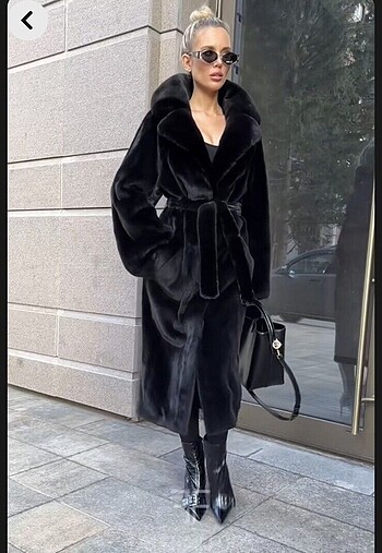 Zara kemerli kuşaklı peluş tüylü kürk kaban