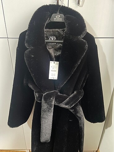 Zara uzun kemerli peluş tüylü kürk kaban