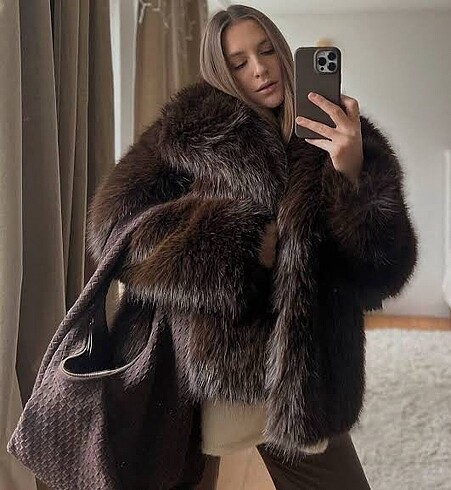 Zara acı kahve peluş tüylü kürk kaban