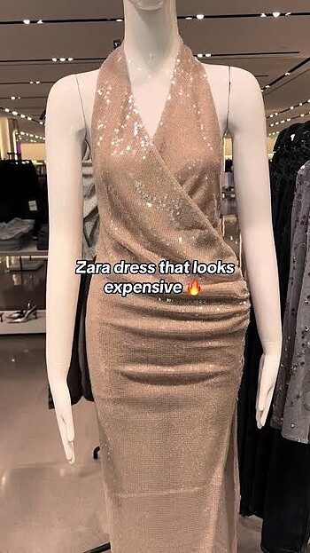 Zara pullu payetli büzgülü elbise