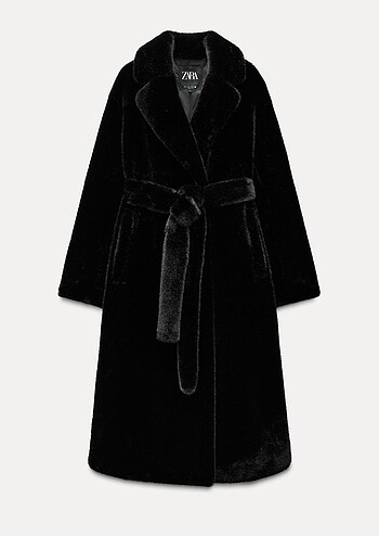 Zara Zara uzun kemerli peluş tüylü kürk kaban