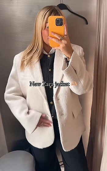 l Beden beyaz Renk Zara tüylü oversize blazer ceket
