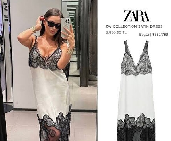 s Beden Zara dantel detaylı saten elbise