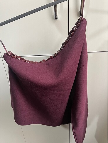 m Beden bordo Renk Zara asimetrik kol top taşlı bluz
