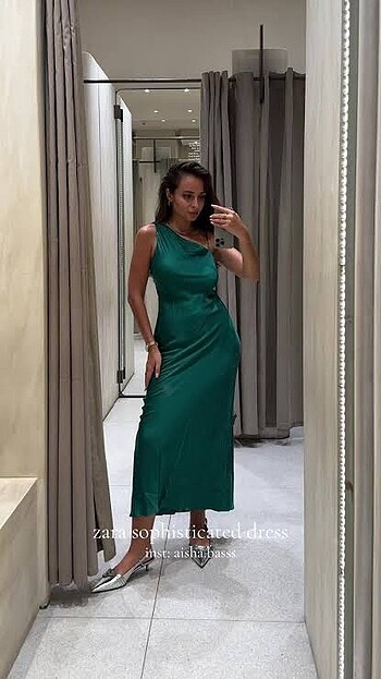 xs Beden Zara saten midi elbise asimetrik