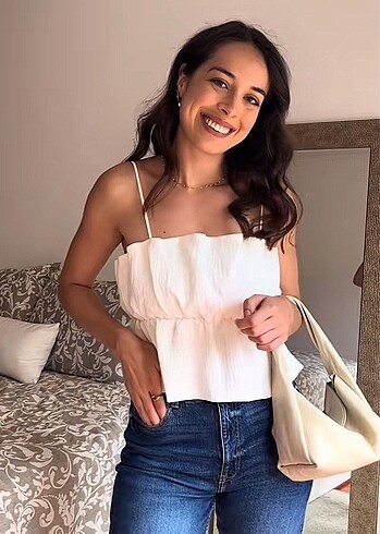 Zara askılı büzgülü bluz