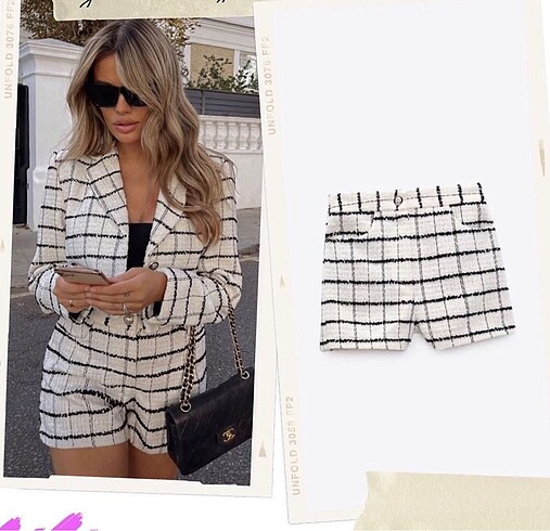 Zara Zara tüvit ekose blazer ceket şort İKİLİ TAKIM