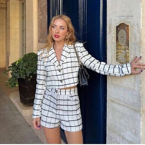 s Beden çeşitli Renk Zara tüvit ekose blazer ceket şort İKİLİ TAKIM