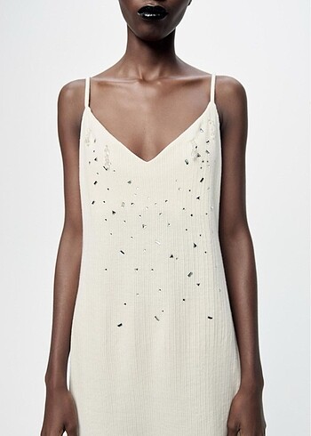 Zara Zara boncuklu taşlı slip elbise