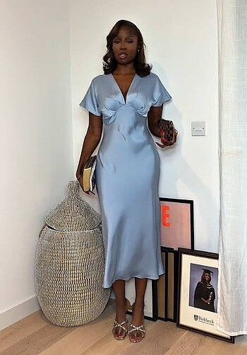 Zara saten midi elbise