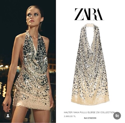 Zara halter yaka pul payet elbise