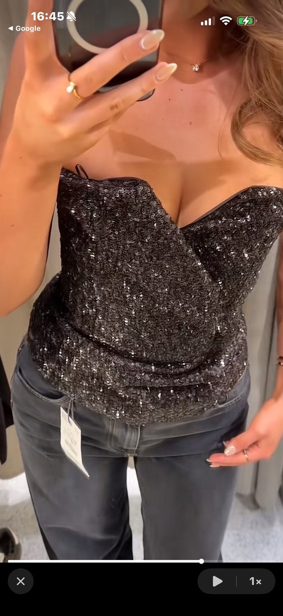 Zara limited Parlak Siyah Straplez Midi Büstiyer - Görsel 3