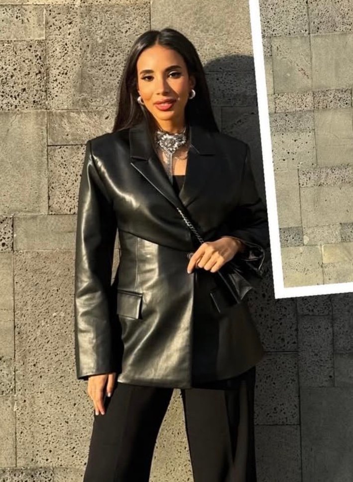 Zara vücuda oturan suni deri blazer ceket - Görsel 3