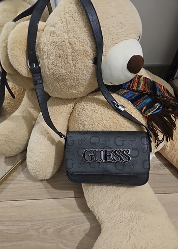 Beden Siyah Guess Baskılı Deri Kadın Çapraz Çanta