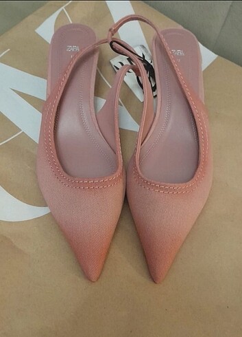Zara Zara Denim Kitten Heel Slingbacks Pink Kullanılmadı,etiketli Güz