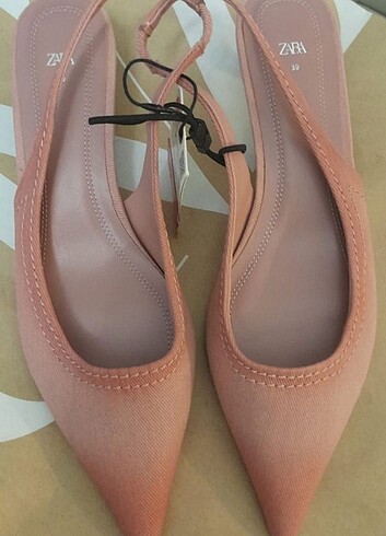 39 Beden Zara Denim Kitten Heel Slingbacks Pink Kullanılmadı,etiketli Güz