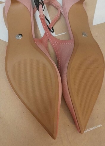 39 Beden pembe Renk Zara Denim Kitten Heel Slingbacks Pink Kullanılmadı,etiketli Güz