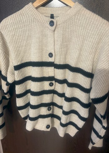 Çizgili Bej Kadın Triko Hırka - Görsel 2