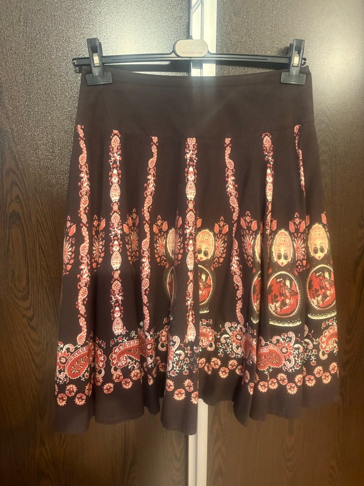 Bohem Tarz Kahverengi Desenli Midi Etek - Görsel 2