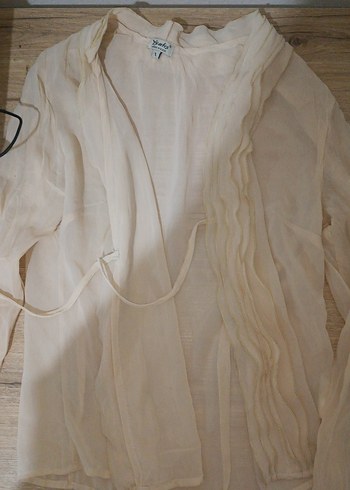 Beyaz Keten Drapeli Midi Kadın Gömlek - Görsel 2