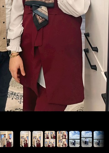 Bordo Drapeli Kolsuz Midi Kadın Takım
