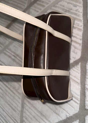 Bej Detaylı Koyu Kahverengi Deri Kadın Çanta - Görsel 7