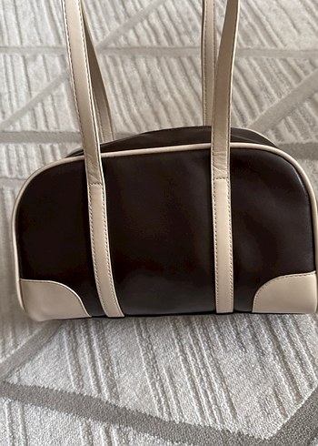 Bej Detaylı Koyu Kahverengi Deri Kadın Çanta - Görsel 8