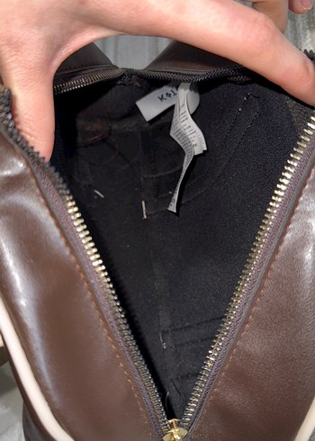 Bej Detaylı Koyu Kahverengi Deri Kadın Çanta - Görsel 2