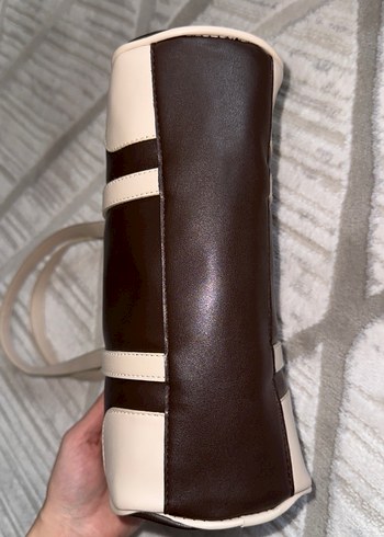 Bej Detaylı Koyu Kahverengi Deri Kadın Çanta - Görsel 4