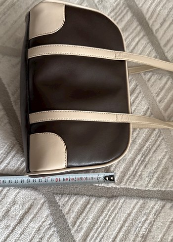 Bej Detaylı Koyu Kahverengi Deri Kadın Çanta - Görsel 10