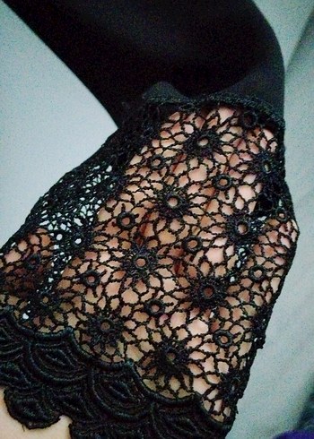 Dantel Detaylı Siyah Uzun Kollu şifon gömlek - Görsel 2