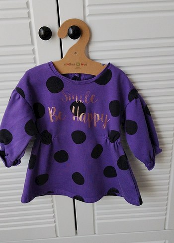 Mor Puantiyeli Kız Çocuk Sweatshirt elbise - Görsel 2