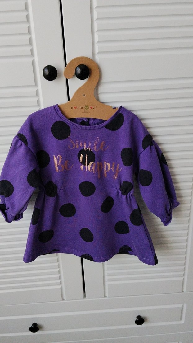 Mor Puantiyeli Kız Çocuk Sweatshirt elbise - Görsel 2