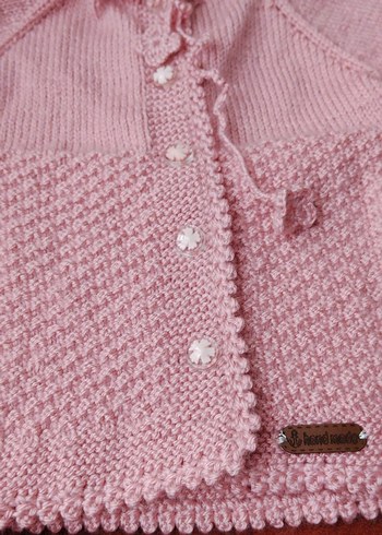 Pembe Örgü Kız Hırka ve Patik Seti - Görsel 3